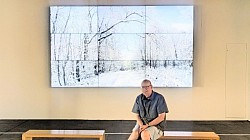 Andy Brook in front of The Four Seasons, Woldgate Wood at Saltaire Mill