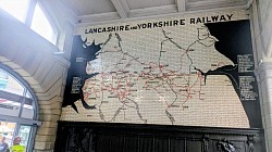 Tiled wall display of the Lancashire and Yorkshire railway at Manchester Victoria station